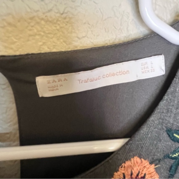 Zara Trafaluc Collection Embroidered Floral Gray Dress Size Large - Picture 8 of 14